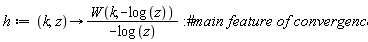 h := proc (k, z) options operator, arrow; -W(k, -log(z))/log(z) end proc: