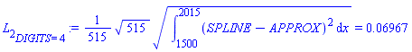 L[2][DIGITS = 4] := (1/515)*(515^(1/2)*(Int((SPLINE-APPROX)^2, x = 1500 .. 2015))^(1/2)) = 0.6967e-1