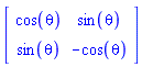 Matrix(2, 2, {(1, 1) = cos(theta), (1, 2) = sin(theta), (2, 1) = sin(theta), (2, 2) = -cos(theta)})
