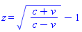 z = ((c+v)/(c-v))^(1/2)-1