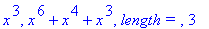 x^3, x^6+x^4+x^3, `length = `, 3