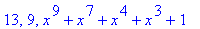 13, 9, x^9+x^7+x^4+x^3+1