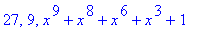 27, 9, x^9+x^8+x^6+x^3+1