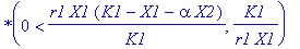 `*`(0 < r1*X1*(K1-X1-alpha*X2)/K1,K1/(r1*X1))