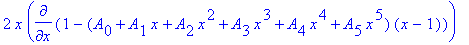 2*x*diff(1-(A[0]+A[1]*x+A[2]*x^2+A[3]*x^3+A[4]*x^4+A[5]*x^5)*(x-1),x)-(1-x^2)*diff(1-(A[0]+A[1]*x+A[2]*x^2+A[3]*x^3+A[4]*x^4+A[5]*x^5)*(x-1),`$`(x,2)) = lambda*(1-(A[0]+A[1]*x+A[2]*x^2+A[3]*x^3+A[4]*x^...