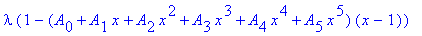 -(1-x^2)*diff(1-(A[0]+A[1]*x+A[2]*x^2+A[3]*x^3+A[4]*x^4+A[5]*x^5)*(x-1),`$`(x,2))+x*diff(1-(A[0]+A[1]*x+A[2]*x^2+A[3]*x^3+A[4]*x^4+A[5]*x^5)*(x-1),x) = lambda*(1-(A[0]+A[1]*x+A[2]*x^2+A[3]*x^3+A[4]*x^4...