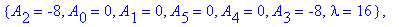 cf := [{lambda = 0, A[2] = 0, A[3] = 0, A[0] = 0, A[1] = 0, A[5] = 0, A[4] = 0}, {A[2] = 0, A[3] = 0, A[1] = 0, A[5] = 0, A[4] = 0, lambda = 1, A[0] = -1}, {A[2] = 0, A[3] = 0, A[1] = -2, A[5] = 0, A[4...
