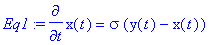 Eq1 := diff(x(t),t) = sigma*(y(t)-x(t))
