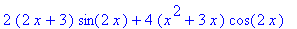 2*(2*x+3)*sin(2*x)+4*(x^2+3*x)*cos(2*x)