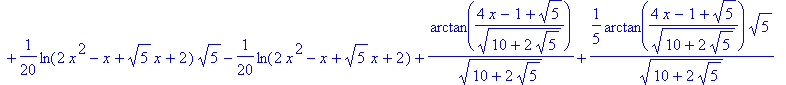 1/5*ln(x+1)-1/20*ln(-2*x^2+x+sqrt(5)*x-2)*sqrt(5)-1...