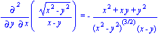Diff((x^2-y^2)^(1/2)/(x-y), x, y) = -(x^2+x*y+y^2)/((x^2-y^2)^(3/2)*(x-y))