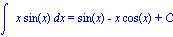 Int(x*sin(x), x) = sin(x)-x*cos(x)+C