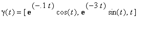 gamma(t) = [exp(-.1*t)*cos(t), exp(-3*t)*sin(t), t]