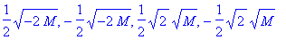 1/2*sqrt(-2*M), -1/2*sqrt(-2*M), 1/2*sqrt(2)*sqrt(M), -1/2*sqrt(2)*sqrt(M)