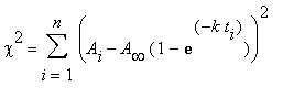 chi^2 = sum((A[i]-A[infinity]*(1-exp(-k*t[i])))^2,i = 1 .. n)