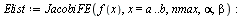 `:=`(Elist, JacobiFE(f(x), x = a .. b, nmax, alpha, beta)); -1