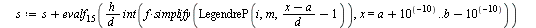 `:=`(LegandreE, proc (f, ab, n, m) local a, b, i, d, s, l, h, L, x; `:=`(L, []); `:=`(s, 0); `:=`(d, `+`(`*`(`/`(1, 2), `*`(b)), `-`(`*`(`/`(1, 2), `*`(a))))); `:=`(x, lhs(ab)); `:=`(a, lhs(rhs(ab)));...