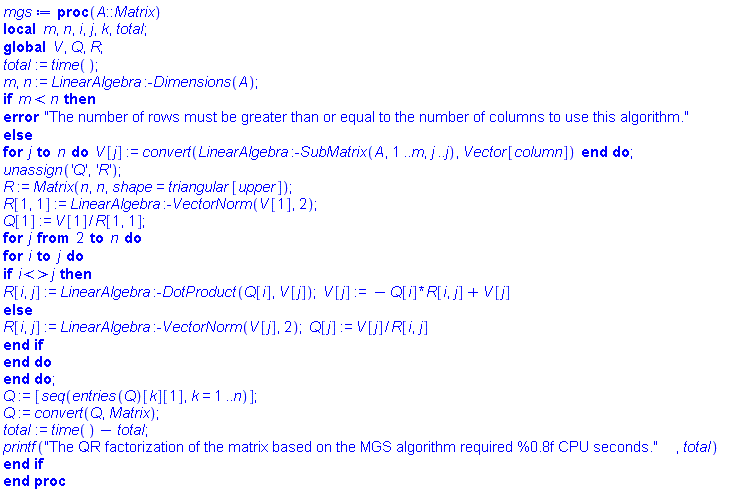 Application Of The Modified Gram Schmidt Algorithm Application Center